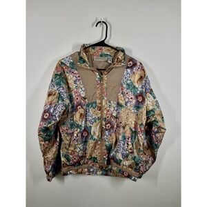 Vintage Petites Floral Print Zip Up Jacket Pastel Multicolor Women's Small